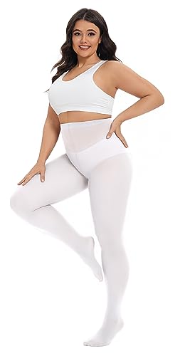 Image of CozyWow Plus Size Tights for Women 80D Soft Solid Color Semi Opaque Pantyhose High Waist 1X 2X 3X 4X