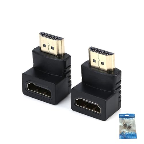 AISHTEC [2 Unidad] Acoplamiento HDMI 1.4, HDMI Adaptador Macho a Hembra en ángulo 90 Grados, Extensión Conector FullHD 1080P, para PS4 PS5 Xbox TV Monitor Proyector PC Laptop Notebook