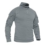 TACVASEN Herren Arbeitsshirts Langarmshirts Combat Shirts Baumwolle Offroad Bundeswehr Long Sleeve, Hellgrau