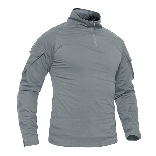 TACVASEN Camiseta de manga larga de camuflaje de los hombres de estilo militar con bolsillos, gris claro, S Cover