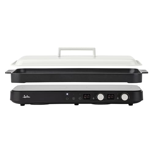 JATA JEVI1470 - Placa Induccion Portatil de 2 Fuegos + Plancha Cocina. 2800 W. Con tapa Antisalpicaduras. Hasta 230ºC. Con Temporizador de 99 minutos.
