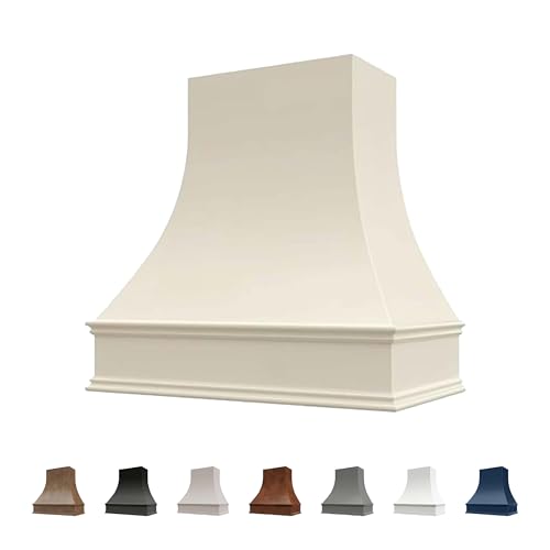 Riley & Higgs Antique White Wood Kitchen Range Hood Cover, Curved Front Wall Mount Vent Hood...