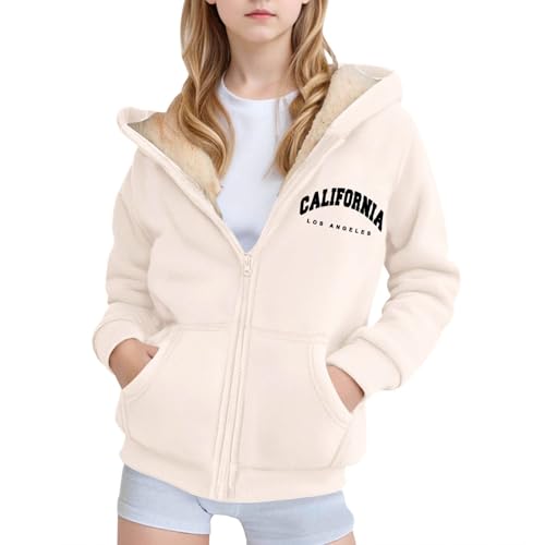Girls Full Zip Up Fleece Jacket Casual Hoodie Warm Sherpa Lined Pullover Sweatshirt Fall Winter Coat With Pockets