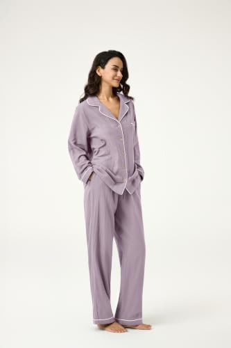 Image of BESTOUCH Womens Pajama Sets: 100% Cotton Muslin Linen Feel
