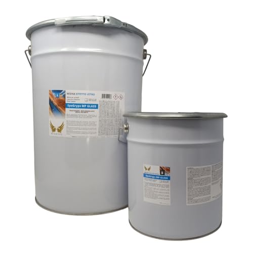 BYGRYPS EpoGryps MP GLASS 21 kg Resina epoxi A+B bicomponente transparente efecto cristal lento endurecimiento colorable antiamarilleamiento para tablas de river, suelos, incrustaciones, fundición máx