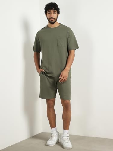 Image of NOBERO Men Cotton Blend Solid Co-ord Sets