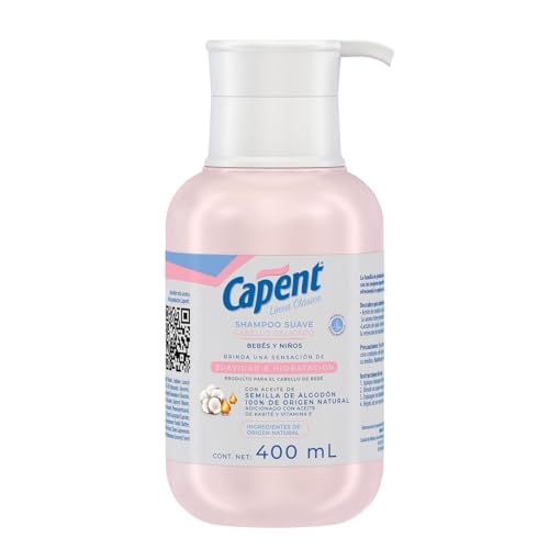 Capent, Shampoo Suave para bebes y niños, Con extracto de algodón 100% de origen natural, brinda suavidad e hidratación al cabello, 400 ml