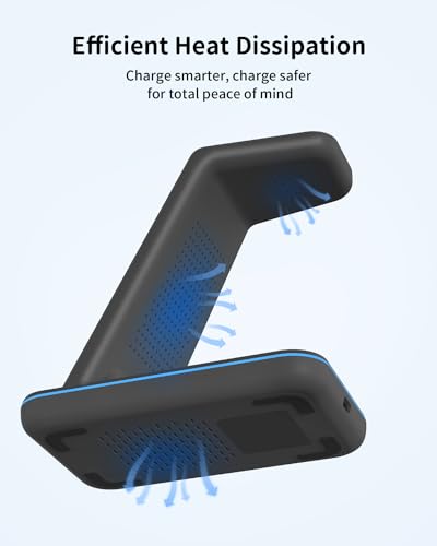 Image of Wireless Charger for iPhone Charging Station: 3 in 1 Phone Charger Stand for iPhone 17 /16 /15 /14 /13 /12 /11 /SE /X Pro Max Plus - Apple Watch 11 /10 /9 /Ultra 2 /8 /SE /7 /6 /5 - AirPods 4 /Pro 2 /3
