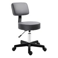 HOMCOM Rollhocker höhenverstellbar mit Rückenlehne Drehhocker 72-84 cm Arbeitshocker 360° drehbar Bürohocker für Büro Salon Massage Spa Grau