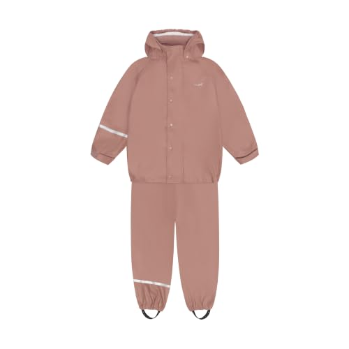 Image of CeLaVi European Kids Rain Suit for Boys Girls with Detachable Hood, Waterproof 2 Pcs Rain Jacket w /Pants or Dungarees