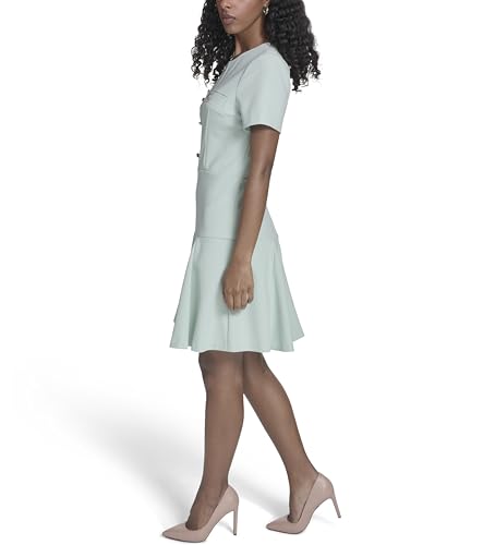 Image of Tommy Hilfiger Women's Short Sleeve Button Front Sparkle Boucle Knit Fit and Flare Mini Dress