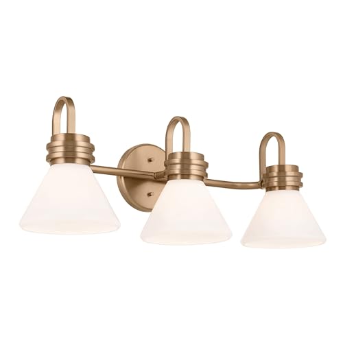 Image of Kichler Farum 26 inch 3-Light Bathroom Vanity Light Fixture with Opal Glass in Champagne Bronze for Mirror, Modern Wall Mount Over Single or Double Vanity (26 inch W x 9.5 inch H), 55155CPZ