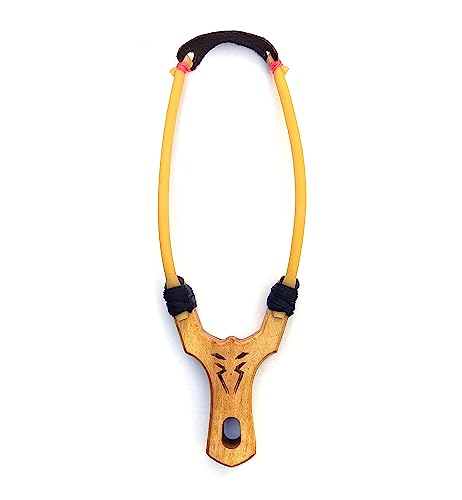 Image of Wooden Slingshot Catapult, Hard Wood, Natural Wood Color, Yellow Rubber, Strong Grip, Extra Material, Best for Kids, Hikers, Trekkers, Pocket Shooter Series - Classic Shooter Pro Wild
