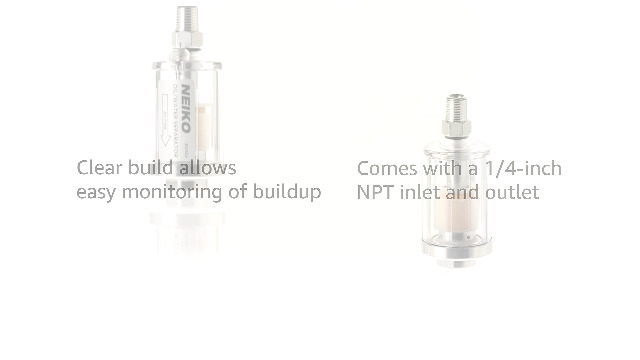 NEIKO 30252A Water and Oil Separator for Air Line | 1/4" NPT Inlet and Outlet | 90 PSI | Air Compressor and Air Tool Accessory | Protect Lifespan of Pneumatic Tools | Water Moisture Filter Dryer
