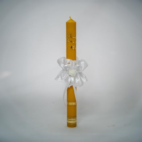 BeesWax World Vela bautismal de 12 pulgadas con adorno hecha de cera de abejas 100% natural