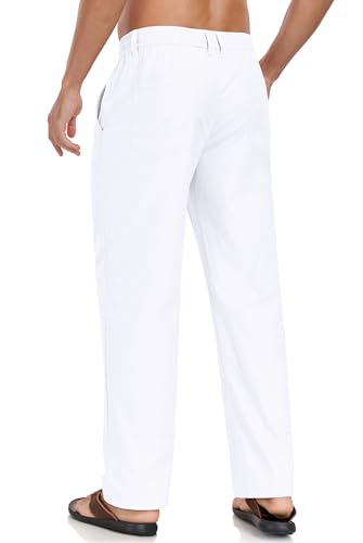 Boisouey Mens Casual Linen Pants Loose Fit Elastic Waist Drawstring Beach Summer Yoga Trousers2