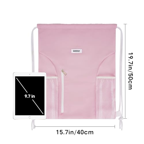 WANDF Drawstring Backpack Sports Gym Sackpack with Mesh Pockets Water Resistant String Bag for Women Men