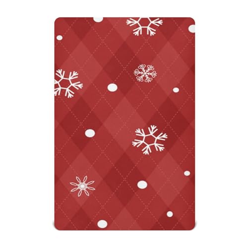 Moudou Christmas Snowflake Plaid Playard Sheet for Boy Girls, Soft Breathable Fitted Toddler Sheet for Standard Playard Bed Mattress, 39 x 27 x 5 Inch