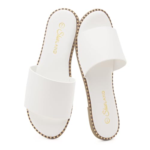 Image of Shoe Land Flat Sandals for Women - Slip-On Slides with Cushioned Footbed | Comfortable Dressy & Casual Open Toe Summer Sandals for Beach, Travel & Everyday Wear