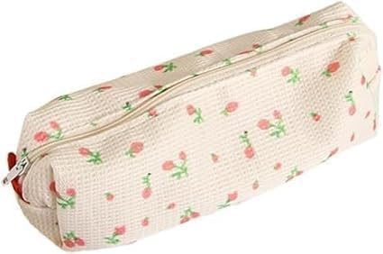 Gammaeon Pink Floral Cute Pencil Case, Canvas Pencil Pouch