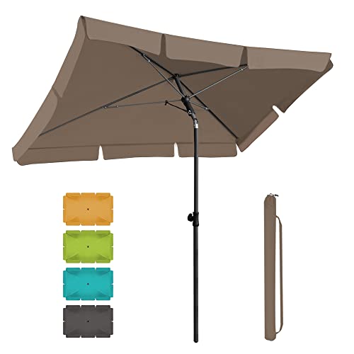 Magiea Sonnenschirm Balkon, 200x125 cm, Strandschirm, Gartenschirm, Marktschirm, Terrassenschirm, Mit Drehstange & Schutzhülle, Khaki, Rechteckig, UV50+ Cover