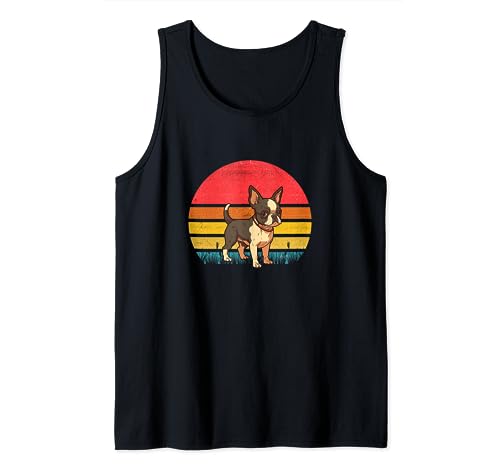 Boston Terrier Sunset Retro Dog Diseño Vintage Mom Dad Kids Camiseta sin Mangas
