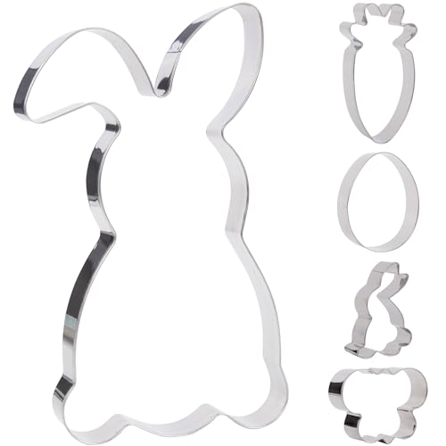 AWCIGG Osterhasen Ausstecher 5 Stück Ausstechformen Ostern Set Keksausstecher Hase Groß Edelstahl 20 5 x 11 5 cm Bunte Schachtel Ostergeschenk