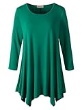 LARACE Lanmo Women Plus Size 3/4 Sleeve Tunic Tops Loose Basic Shirt (3X, Deep Green)