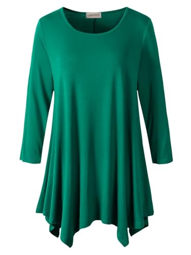 LARACE Plus Size Tops for Women 3/4 Sleeve Shirts Tunic Tops Loose Fit Basic Lady Clothes (Deep Green 3X)