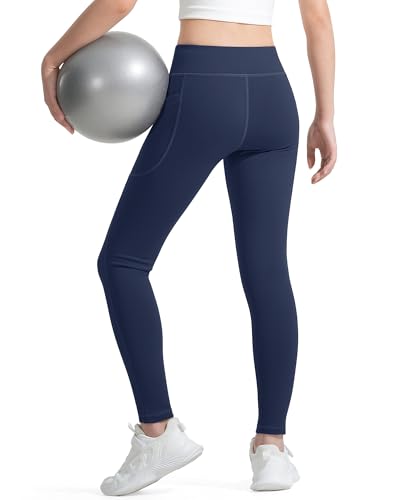 BOOPH Girls Fleece Lined Leggings Winter Teens Athletic Running Yoga Pants with Pockets 7-14 Y3