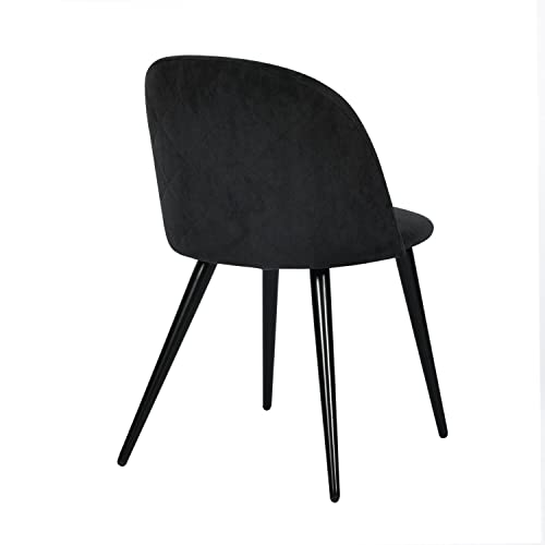 Image of Amazon Brand - Umi Romantic Vintage Side Dining Chair - Rustic Fabric Upholstered Seat with Black Powder-Coated Metal Legs for Elegant Home Dcor in Black