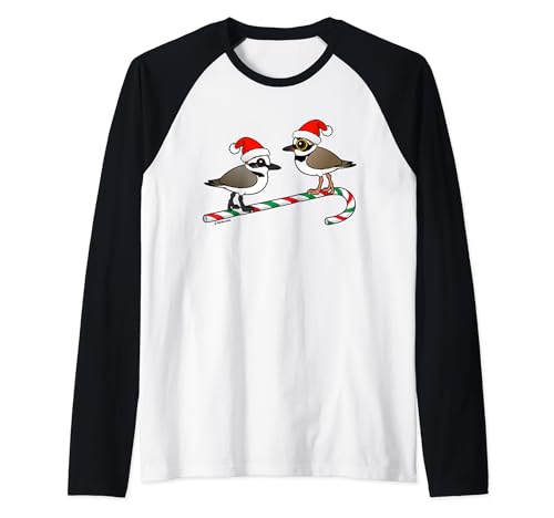 Cute Cartoon Santa Plovers Christmas Festive Holiday Design Raglan Baseball Tee