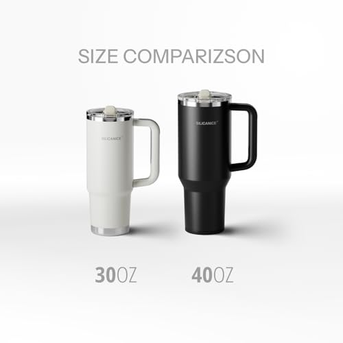 SILICANICE 40 Oz Insulated Tumbler with Detachable Flip Straw Lid, Vacuum insulated Stainless Steel | BPA-Free, Handle & Cupholder Compatible - 24H Cold, Travel/Gym/Office,Black #4