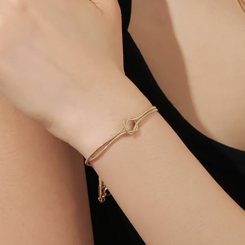 Qitian Gold Bracelets 18K Gold Plated Love Knot Bracelet Snake Chain Infinity Bracelet Adjustable Gold Jewelry Gifts for Women.4