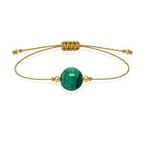 Pulsera Malaquita Natural – Protección & Transformación Interior | Joyería Hecha a Mano en España | Oro 18k Chapado | Hilo Color Dorado | Ajustable Unisex | Regalo Elegante