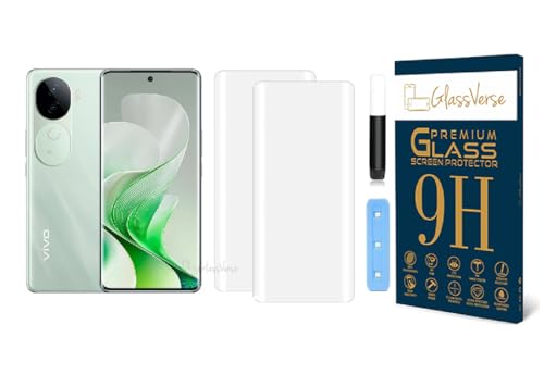 Image of GlassVerse Vivo V40E UV Tempered Glass Screen Protector. Pack Of 2 | 3D Curved Edge | 9H Hardness | Full UV Glue with UV Light | Anti-Scratch | Case Friendly | HD Clear. (6.77 Inches)