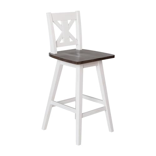 Flash Furniture Butaco estilo Rústico con base y asiento en madera, asiento giratorio 360°, marco en acabado blanco envejecido miniatura 1