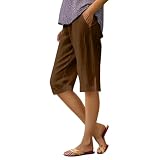 Pantalones cortos de lino para mujer, de verano, hasta la rodilla, para playa, bermudas, pantalones cortos de lino de algodón para mujer, pantalones cortos de pierna ancha, ligeros, sueltos, casuales