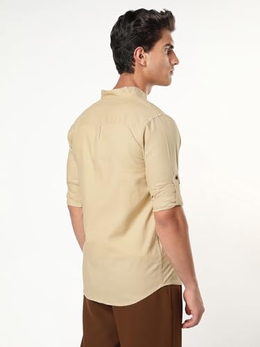 Image of Urbano Fashion Men's Linen Blend Full Sleeve Relaxed Fit Mandarin Collar Casual Solid Shirt