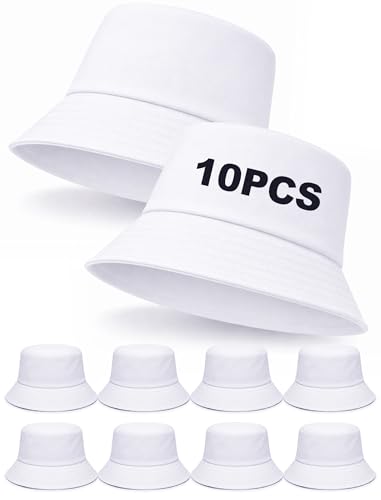 PJPSAA 10 Pcs Bucket Hats Bulk for Men Women Solid Color DIY Blank Hat Summer Packable Fishing Hats for Beach Travel