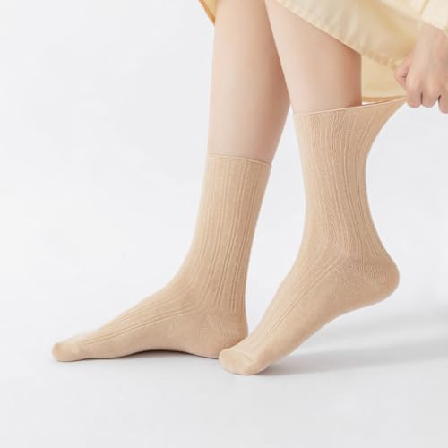 Image of Women Crew Dress Socks Cotton Solid Color Slouch Sock for Dressy Shoes 5 Pack
