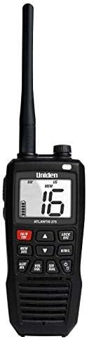 Uniden Atlantis 275 Handheld Two-Way VHF Marine Radio, Floating IPX8 Submersible Waterproof, Large Dual-Color Screen, 6-Watt, All USA/International/Canadian Marine Channels, NOAA Weather Alerts