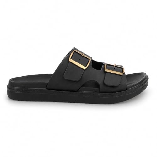 Image of Orose Men's and Boys' Double Buckle Slide Slippers | Soft Cushioned Lightweight Comfort Slides & Flat Slip-On Chappal for Daily Indoor & Outdoor Wear.