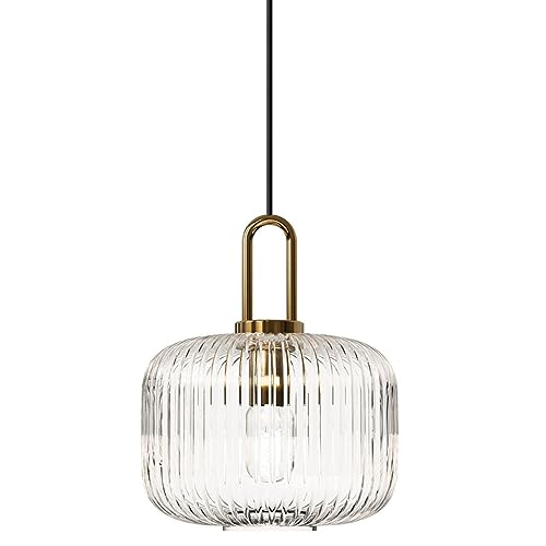 Lampe Suspendue Globe en Verre ambré rayé et plafonnier moderne