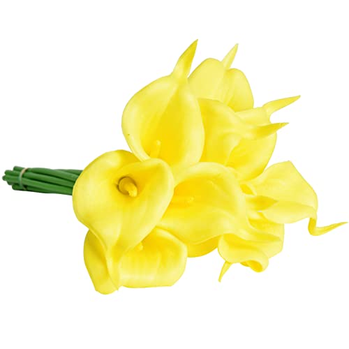 Image of Tdas Artificial Lily Flowers Plants Home Decor Items Flower Plant for vase Living Room Hall Bedroom Decorative Decoration - 34 CM Long (Pot Not Included) (Yellow, 5 Pcs)