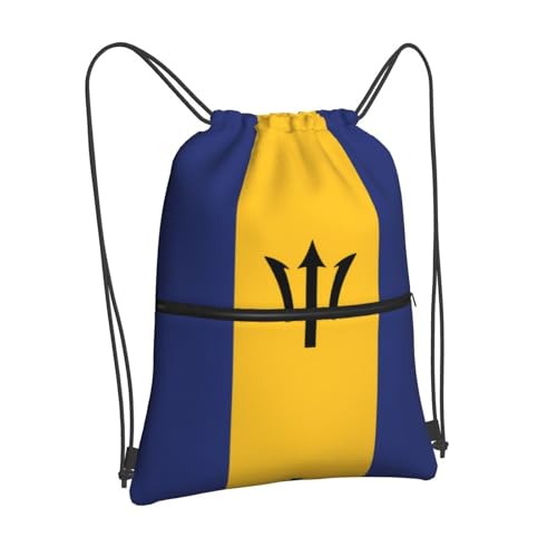 Flag of Barbados Outdoor leisure zipper drawstring backpack, waterproof fabric, lightweight material, unisex2