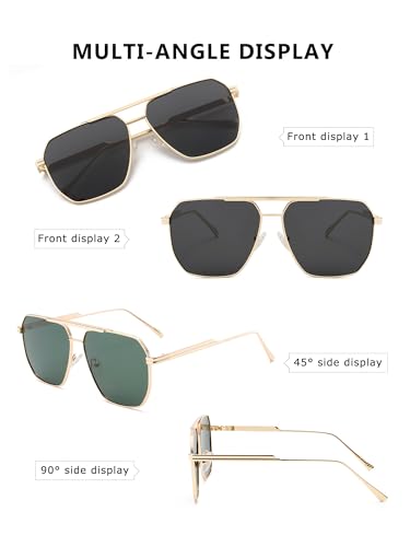 (2 PACK) Retro Oversized Square Polarized Sunglasses for Women and Men Vintage Shades Classic Large Metal Sun Glasses4