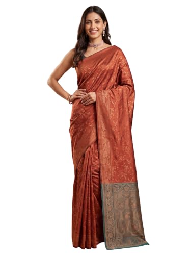 Image of AKHILAM Women's Multicolor Litchi Silk Ethnic Motif Print Saree With Unstitched Blouse Piece|sarees for women | litchi silk sarees