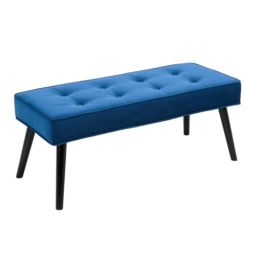 LOULENS-Entryway-Bench-40-Modern-Velvet-End-of-Bed-Bench-Dark-Blue LOULENS Entryway Bench, 40" Modern Velvet End of Bed Bench, Dark Blue - Image 1