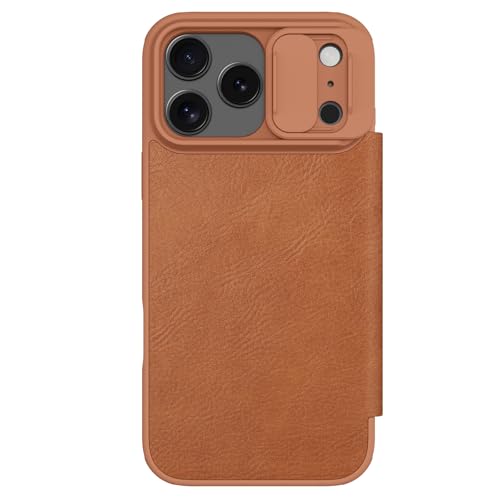 Image of PRITO Nilkin Wallet Flip Case for iPhone 17 Pro Max with Card Slot and Camera Slider, PU Leather Case Cover, All-Around Protection (Brown, iPhone 17 Pro Max)